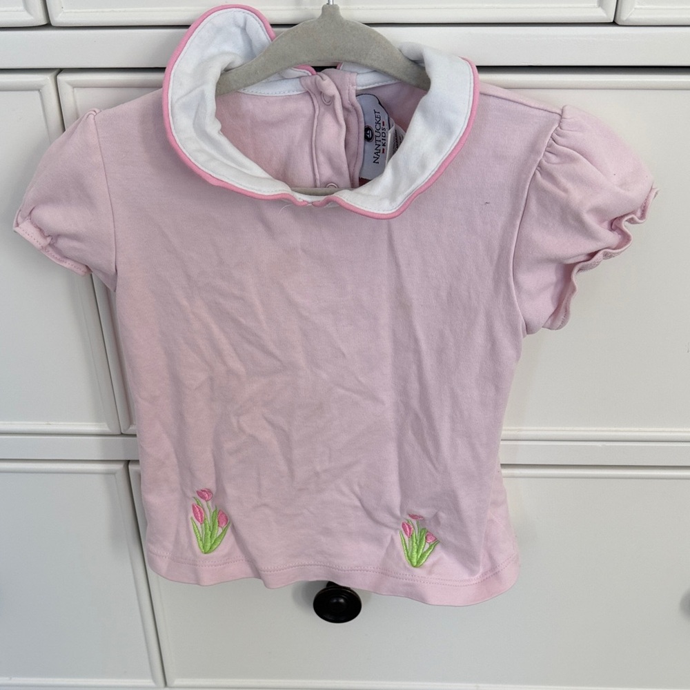Charming Pink Kids Tee with Floral Embroidery